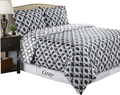 Royal Tradition Silky Sierra 300 Thread Count, 100 Percent Cotton King/California King Duvet Cover Set, Grey with White Royal Tradition