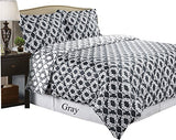Royal Tradition Silky Sierra 300 Thread Count, 100 Percent Cotton King/California King Duvet Cover Set, Grey with White Royal Tradition