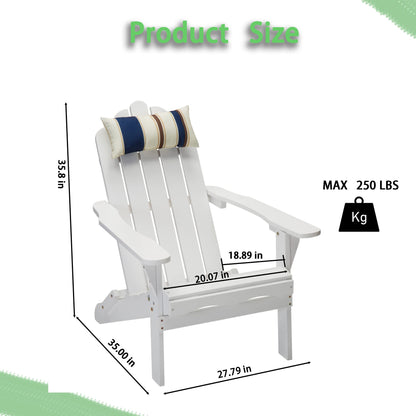 Anraja Outdoor Patio Wood Folding Adirondack Chair Outside with Cushion for Outdoor Porch, Yard, Garden, Pool, White - WoodArtSupply