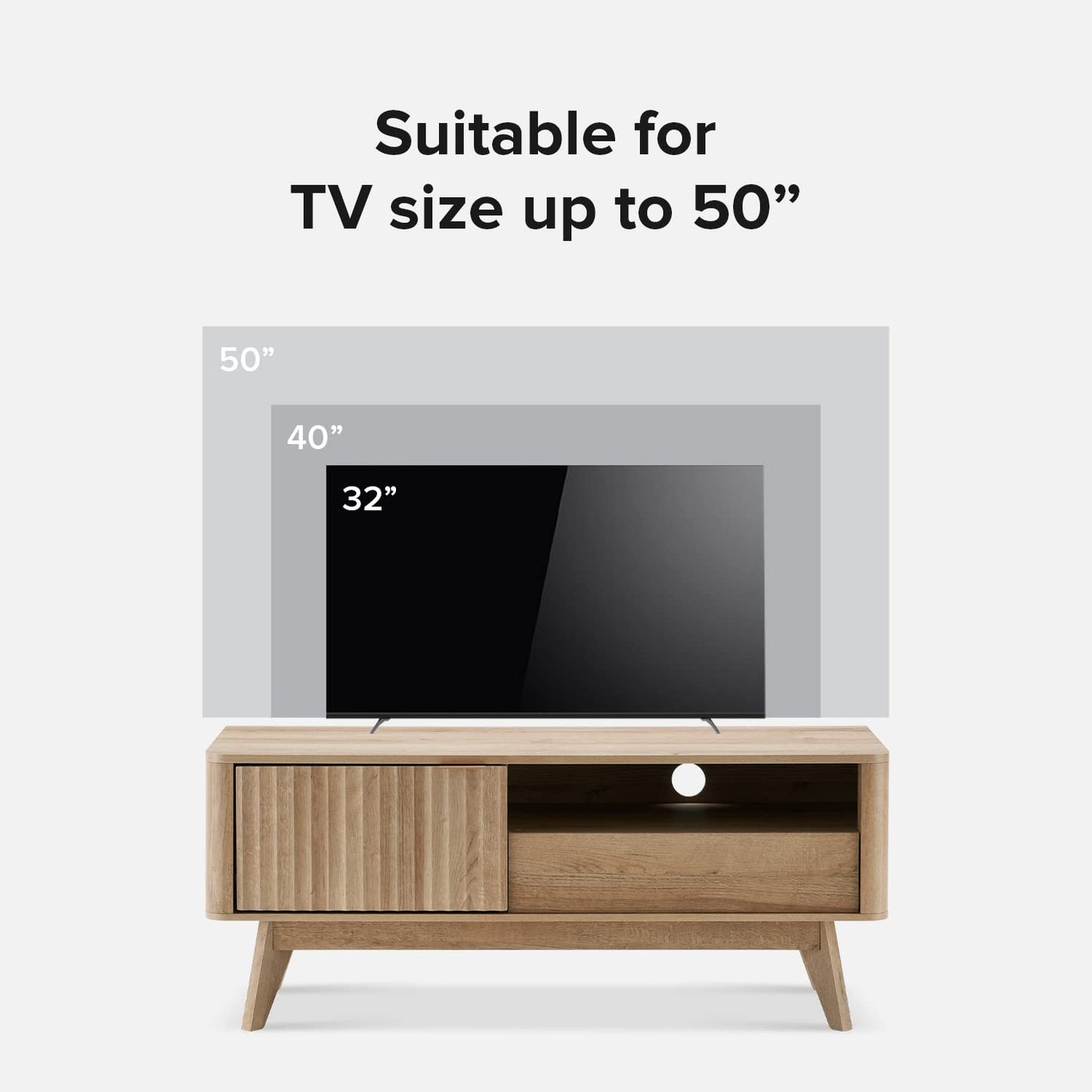 mopio Brooklyn Mid-Century Modern TV Stand, for TVs up to 50” Waveform Panel, Sleek Curved Profile with Adjustable Shelf and Sturdy Box Frame Leg (Golden Oak, 47") - WoodArtSupply