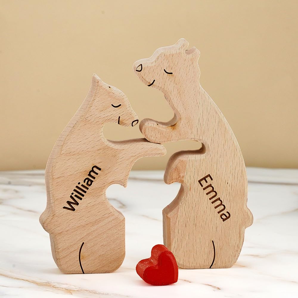 Personalized Wooden Bear Puzzle with 1-8 Family Name, Custom Family Name Sculpture - Ideal for Christmas, Birthdays, Housewarming - Unique Wooden Decor Gift for Mom and Dad - WoodArtSupply