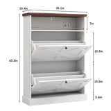 Maupvit Shoe Cabinet with 2 Flip Drawers, Shoe Storage Cabinet for Entryway, Freestanding Shoe Organizer with Open Storage, Farmhouse Narrow Shoe Rack with Wooden Legs for Foyer, Hallway,Antique White Maupvit