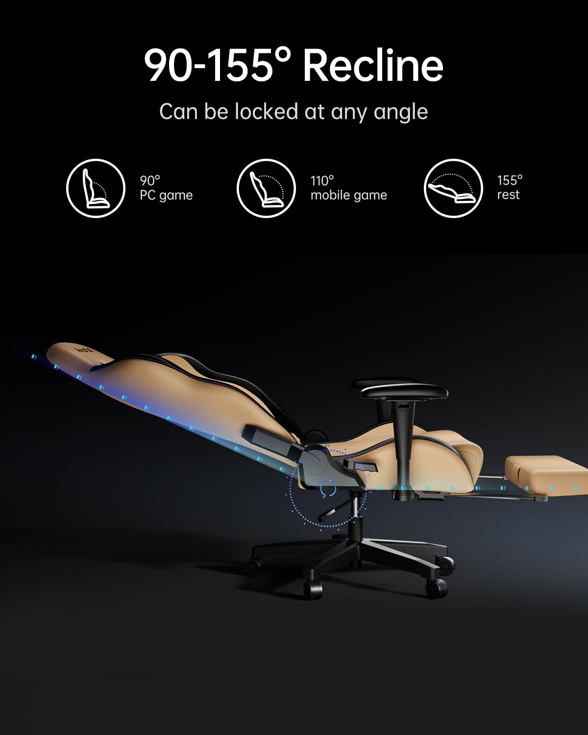 AutoFull Gaming Chair, Racing Style Gaming Chair with Ergonomic Lumbar Support,Adjustable High Back PU Leather PC Chair with Footrest,Brown AutoFull