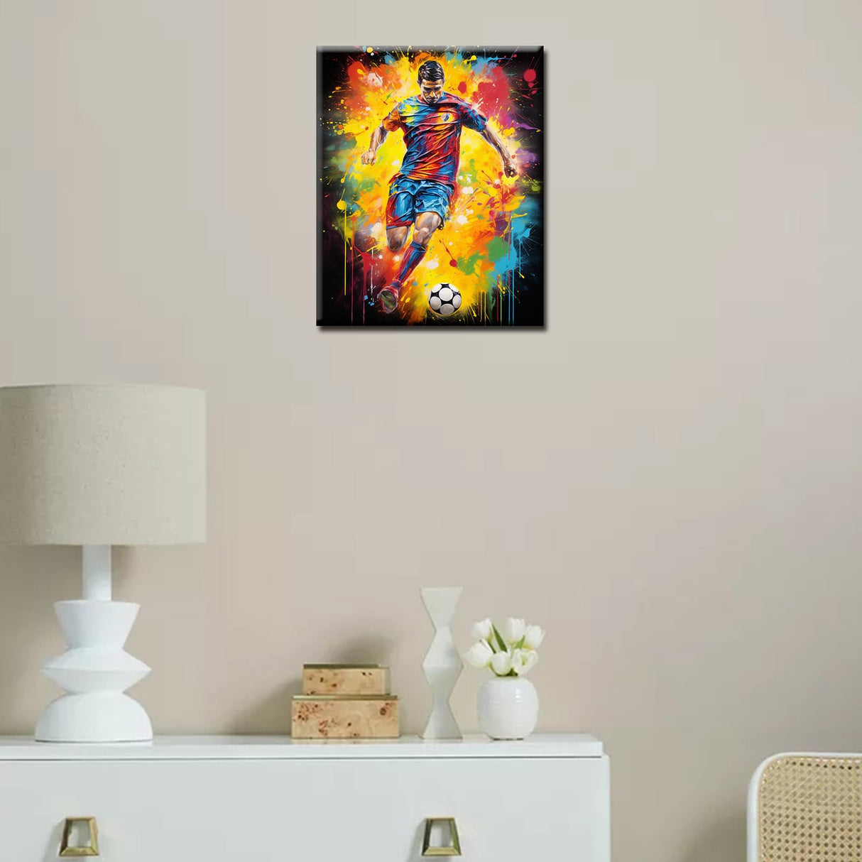 Football Sportman Paint by Numbers Kits 16x20 inch Canvas Graffiti Extreme Sports DIY Oil Painting for Kids, Adults Beginner Men is Playing Football Paintwork with Brushes Gift Home Decor (Frameless) TUMOVO