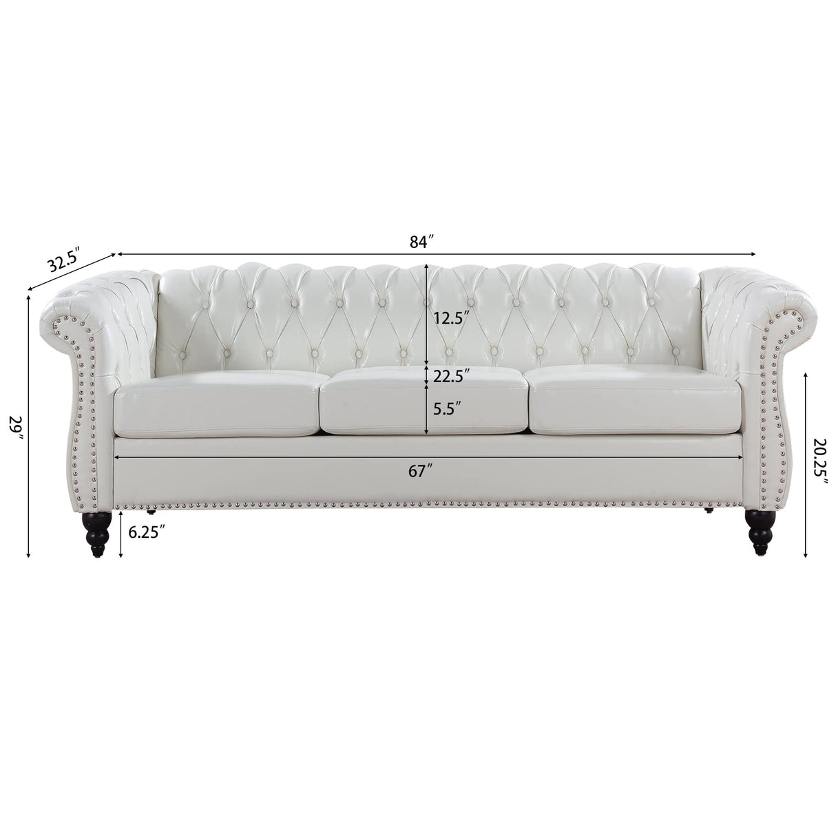 LEVNARY Chesterfield Sofa, Classic Tufted Upholstered Leather Couch, Modern 3 Seater Couch Furniture with Tufted Back for Living Room Office (Cream White) LEVNARY