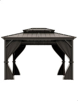 KYBOLT 12x14 Ft Hardtop Gazebos with Heavy Duty Double Roof, Nettings and Curtains Galvanized Steel Outdoor Gazebos for Patio, Backyard, Deck, Lawn (Grey) KYBOLT