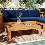 FAVSH 5-Piece Wood Sectional Sofa with 2 Corner Sofas+Armless Couch & Table+Ottoman, Outdoor Patio Seating Group Set w/Cushions,Blue FAVSH