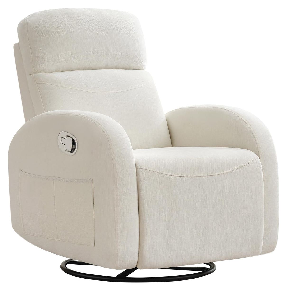 BaseBeauty Glider Nursery Recliner Chair, Swivel Rocker Recliner Glider Chair with 2 Pockets, Rocking Recliner Nursery Chair, Manual Recliners for Living Room, Bedroom, Cream White Chenille BaseBeauty