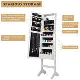 Giantex Standing Jewelry Armoire with 18 LED Lights Around the Door, Large Storage Mirrored Jewelry Cabinet with Full Length Mirror, 16 Lipstick Holders, 1 Inside Makeup Mirror (White) Giantex