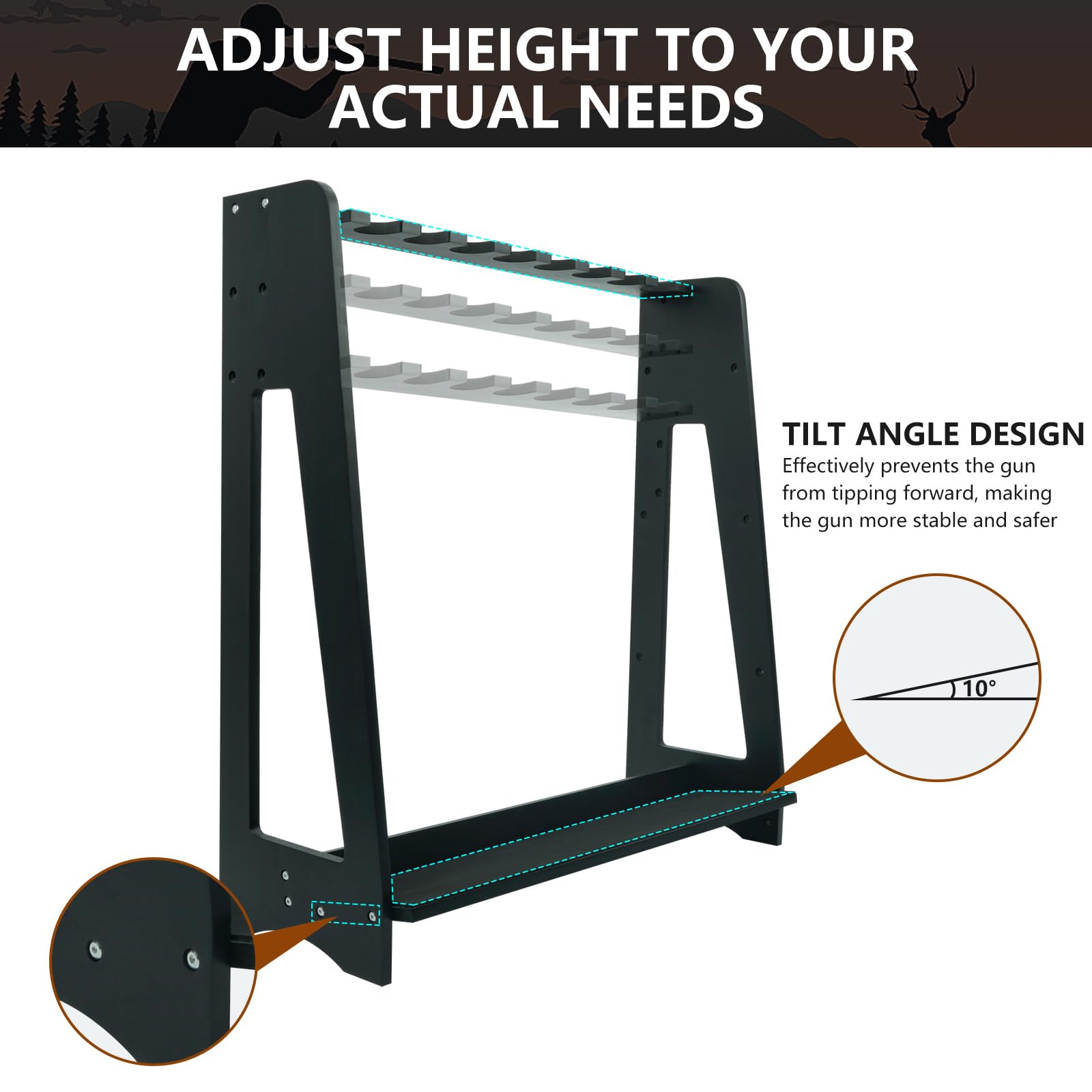Semohop Gun Racks,Wooden Rifle Racks with Pistol Rack, Floor Standing Shotgun Rack Indoor, Gun Display Rack Rifle Storage Holder for Home or Garage Gun Storage - Holds up to 9 Long Guns and 8 - WoodArtSupply
