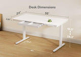 Claiks Glass Standing Desk with Drawers, 55 Inch Adjustable Stand Up Desk, Quick Install Home Office Computer Desk with USB Ports, White Claiks