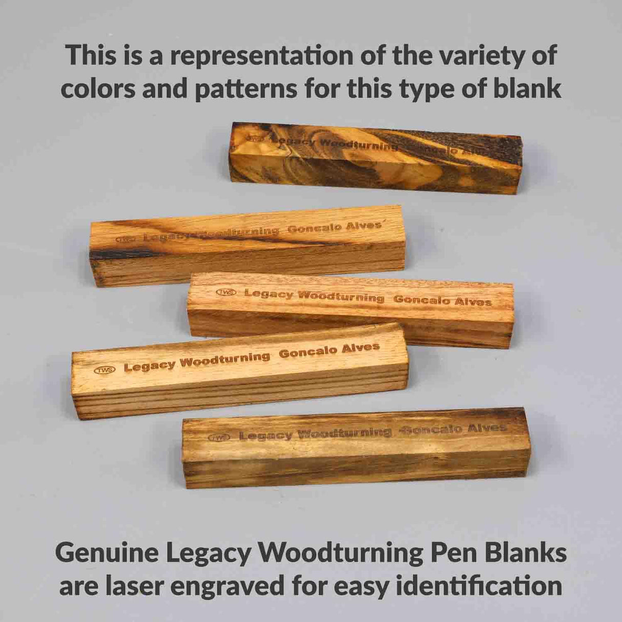 Legacy Woodturning, Goncalo Alves/Tigerwood Ebony Wood Pen Blank, 3/4" x 3/4" x 5", Pack of 10 Legacy Woodturning