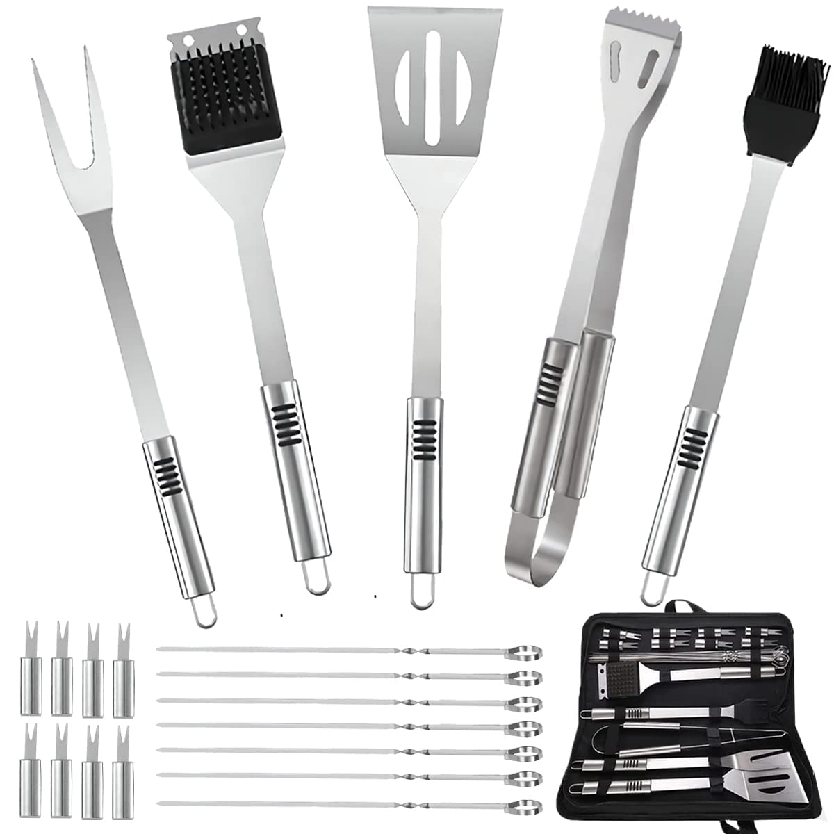 BBQ Accessories Kit - 20pcs Stainless BBQ Grill Tools Set for Smoker Camping Barbecue Grilling Tools BBQ Utensil Set Outdoor Cooking Tool Set with Canvas Bag Gift for Thanksgiving Day, Christmas Cooking Coll