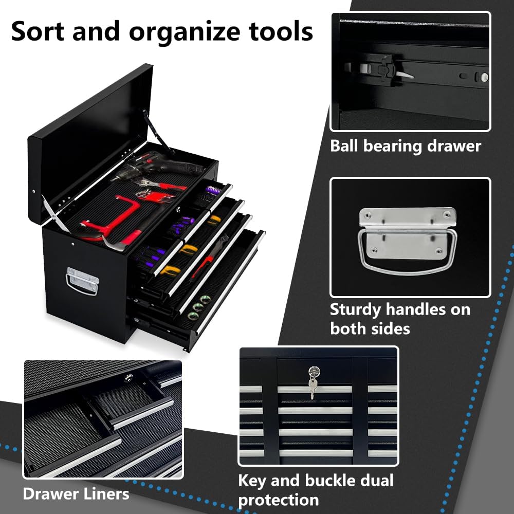 Dawmilon Rolling Tool Chest with Wheels, 8-Drawer Tool Box with Liners and Locking System for Warehouse, Garage, Workshop, Black - WoodArtSupply