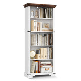 HOTLUU 5-Tier Farmhouse Bookshelf, 61.1 inch Tall Bookcase with Storage & Unique Design & One Adjustable Shelf, Wooden Bookshelf for Study Room, Living Room, Home Office, Bedroom (White) HOTLUU