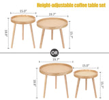 Round Coffee Table Set of 2, Natural Boho Coffee Table, Small Mid Century Modern Rattan Coffee Table, Boho Side Table End Tables for Living Room Bedroom Office Balcony ZYBT