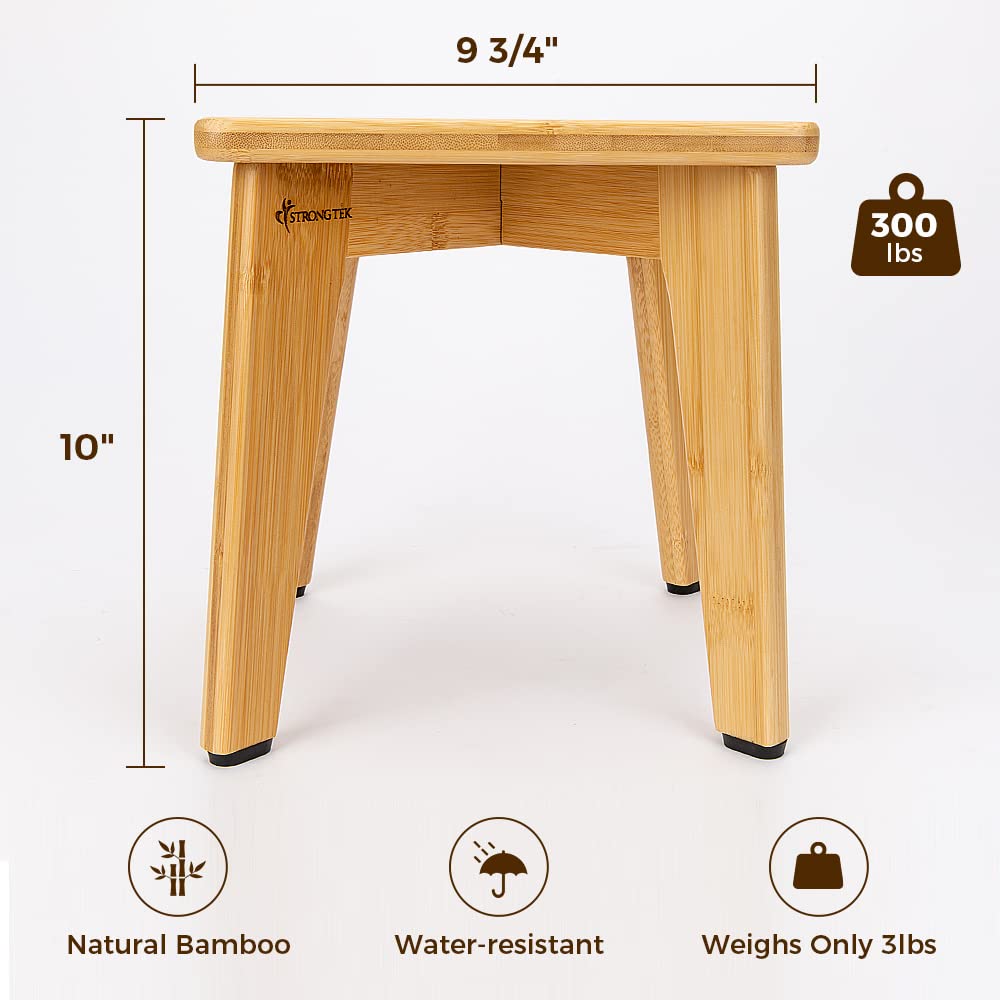 StrongTek Bamboo Step Stool for Kids and Adults, Eco-Friendly, Sturdy and Versatile Short Foot Stool for Bathroom, Kitchen, Bedroom, Compact 10-inch Small Wood Stool, Plant Stand (Natural) StrongTek