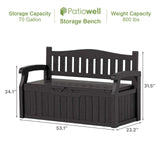 Patiowell 70 Gallon Plastic Storage Bench, Water-Resistant Deck Box for Patio Furniture, Garden Tools, Pool Storage and Outdoor Cushions, Black Patiowell