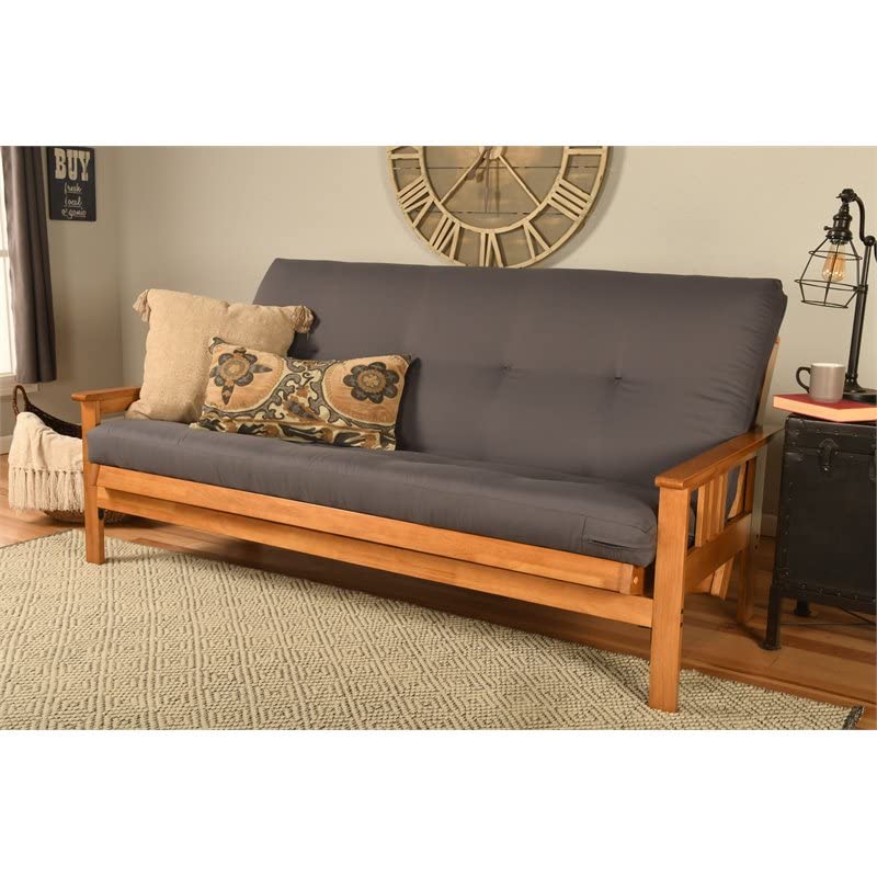 Kodiak Furniture Monterey Butternut Wood Futon with Twill Gray Mattress - WoodArtSupply