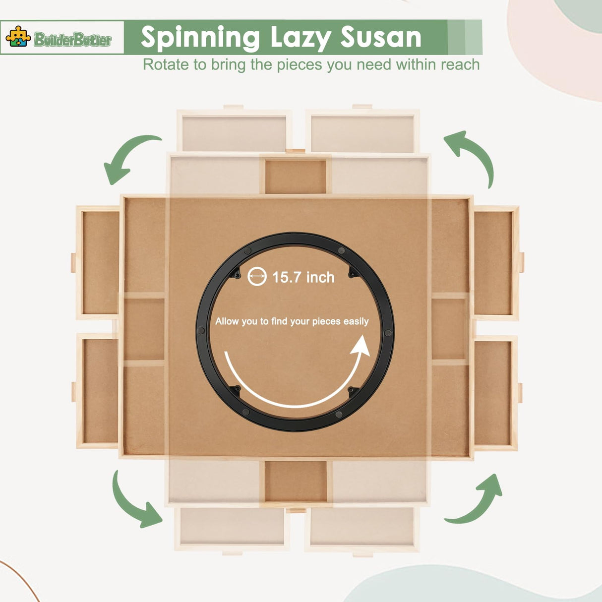 BuilderButler 1000 Pieces Rotating Puzzle Board with 6 Drawers,33.3"x25.2" Portable Wooden Jigsaw Puzzle Board with Lazy Susan Spinning Cover for Adults BuilderButler