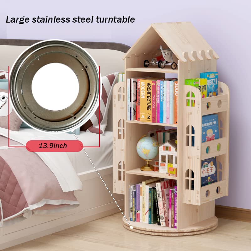 Bear Qiaqia 360° Rotating Children's Bookshelf - Wooden Storage Rack for Kids’ Books and Toys - WoodArtSupply