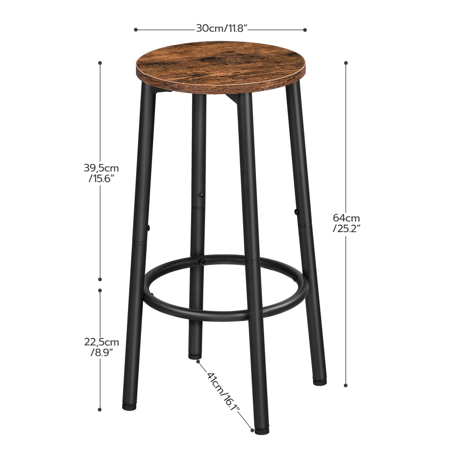 HOOBRO Bar Stools, Set of 2 Bar Chairs, Kitchen Round Height Stools with Footrest, Breakfast Bar Stools, Sturdy Steel Frame, for Dining Room, Kitchen, Party, Easy Assembly, Rustic Brown BF03B - WoodArtSupply