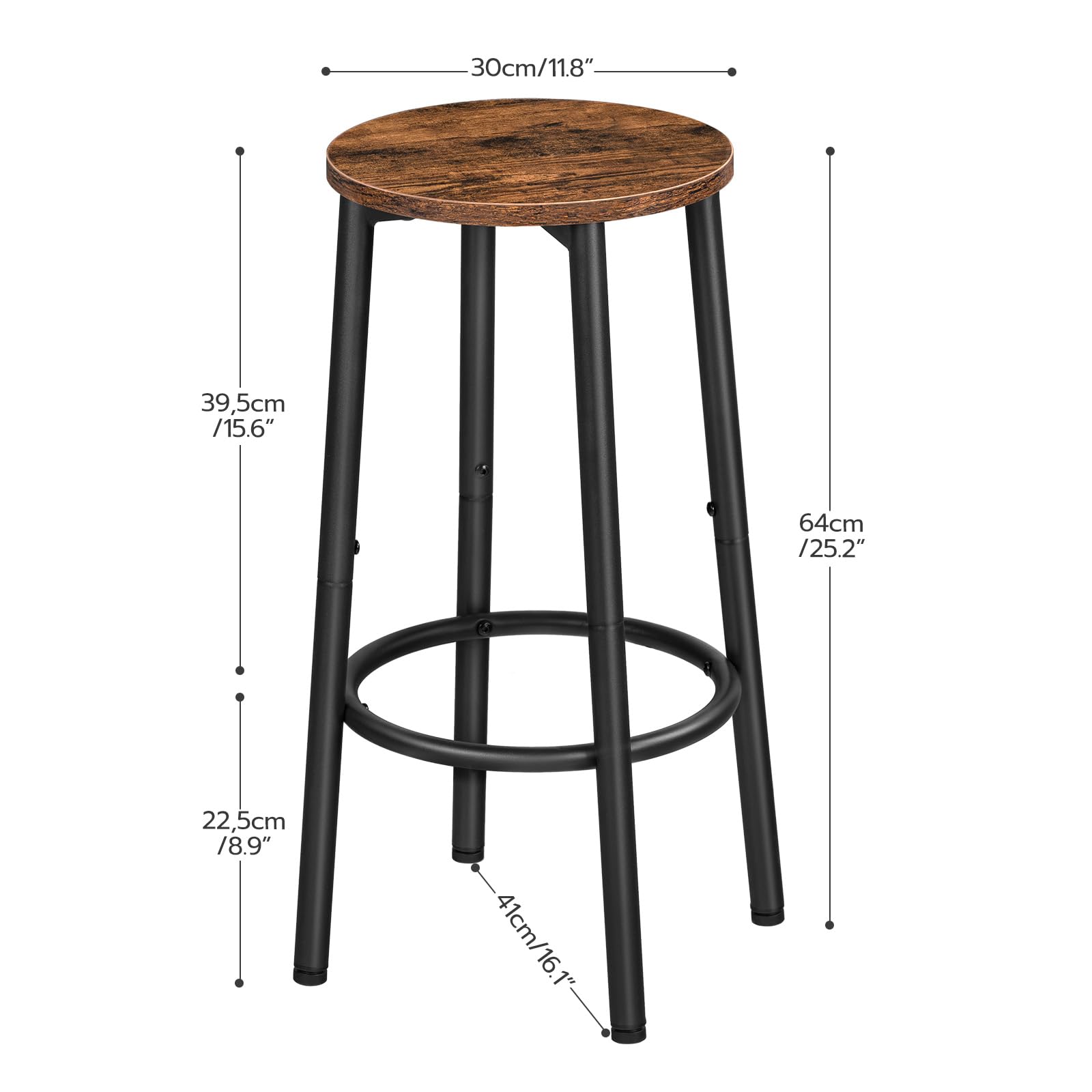 HOOBRO Bar Stools, Set of 2 Bar Chairs, Kitchen Round Height Stools with Footrest, Breakfast Bar Stools, Sturdy Steel Frame, for Dining Room, Kitchen, Party, Easy Assembly, Rustic Brown BF03B - WoodArtSupply