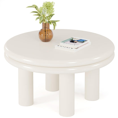 Tribesigns Round Coffee Table, 31.49" Cream White Center Table with 4 Legs, Modern Indoor Tea Table for Living Room, Small Space, Home Decor, Easy to Assemble - WoodArtSupply