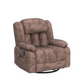 CANMOV Massage Rocker Recliner with Heat and Vibration, 360 Degree Swivel Manual Antiskid Fabric Single Sofa Heavy Duty Reclining Chair for Living Room, Dark Brown CANMOV