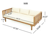 Merax Outdoor 3 Seater Daybed, Acacia Wood Day Bed Couch Sofa with Cushions for Patio Backyard, Garden, Beige Merax