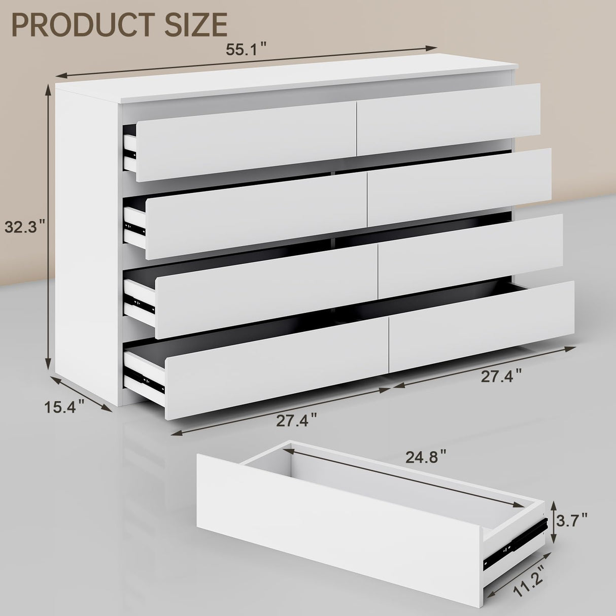 OtterOasis White Wood Dresser for Bedroom, 8 Drawer Dressers for Clothes Storage, Modern Dresser with Wide Drawers, Wide Wooden Chest Drawers for Living Room, Entryway, TV Stand(55" W x15.4 Dx32.3 H) OtterOasis