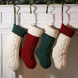 Nanou Christmas Stockings 18" Knitted Christmas Socks Family Holiday Decorations Great Big Stockings for Gift to Family, Friends and Kids (Green(Body)+Ivory (Mouth), Length 18",Pack 1) Nanou