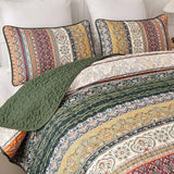 WONGS BEDDING Boho King Quilt Set, Green and Orange Bohemian Quilt Bedding Set, Fall Lightweight Bed Decor Bedspread for All Season Reversible Microfiber Coverlet Bedding Set 103"x90"(3 Pieces) WONGS BEDDING