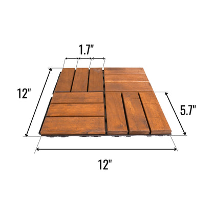 Dolonm Interlocking Solid Wood Deck Tiles, Golden Teak Wood for Flooring Tiles, for Patio Balcony Waterproof Both Indoor and Outdoor Decking Tile Brown 12 x 12 x 0.7 inches Pack of 20 - WoodArtSupply