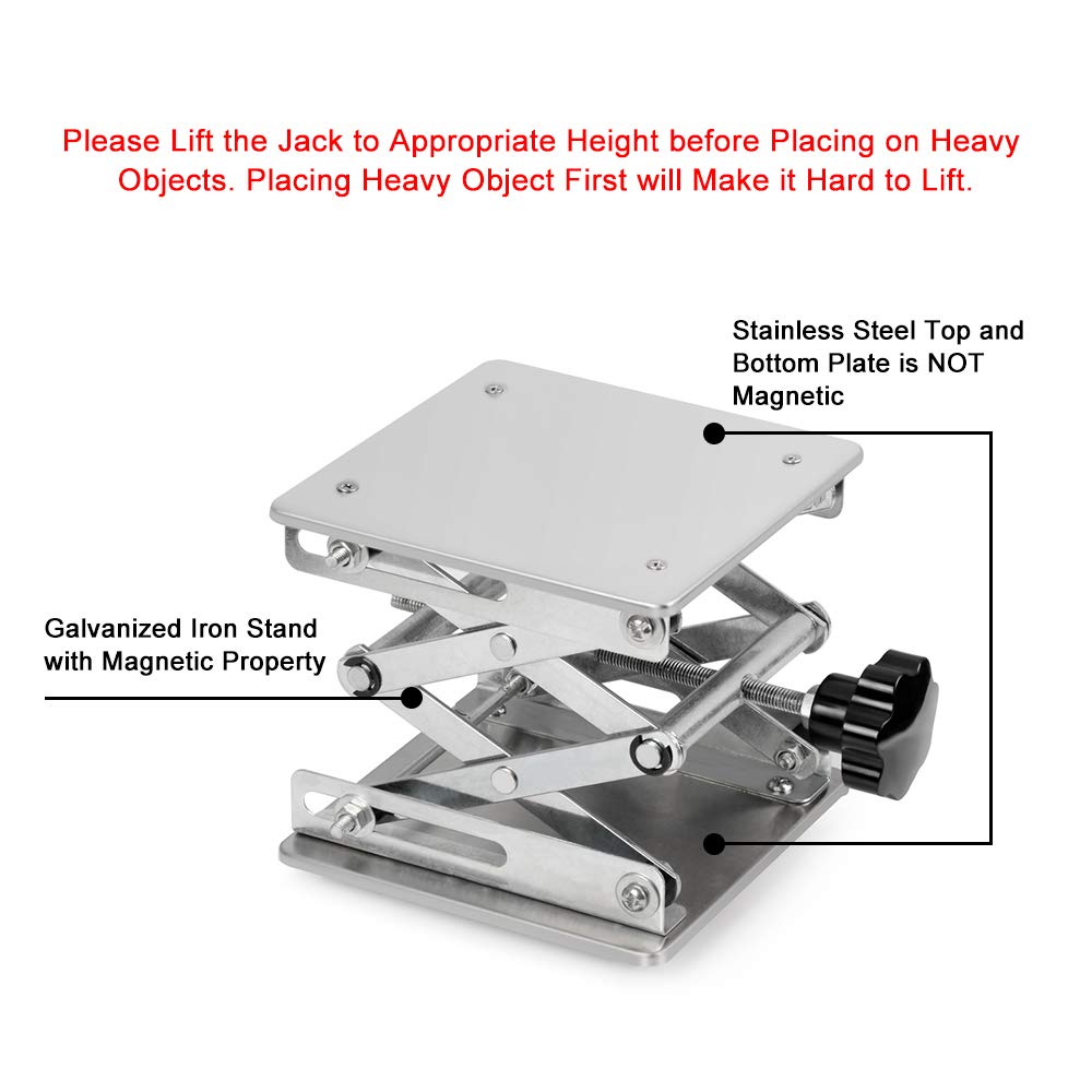 stonylab 6 x 6 inch Lab Scissors Jack, 150 x 150mm Stainless Steel Laboratory Support Jack Platform Lab Lift Stand Table, Expandable Lift Height Range from 75mm to 260mm, Support Weight 10KG stonylab