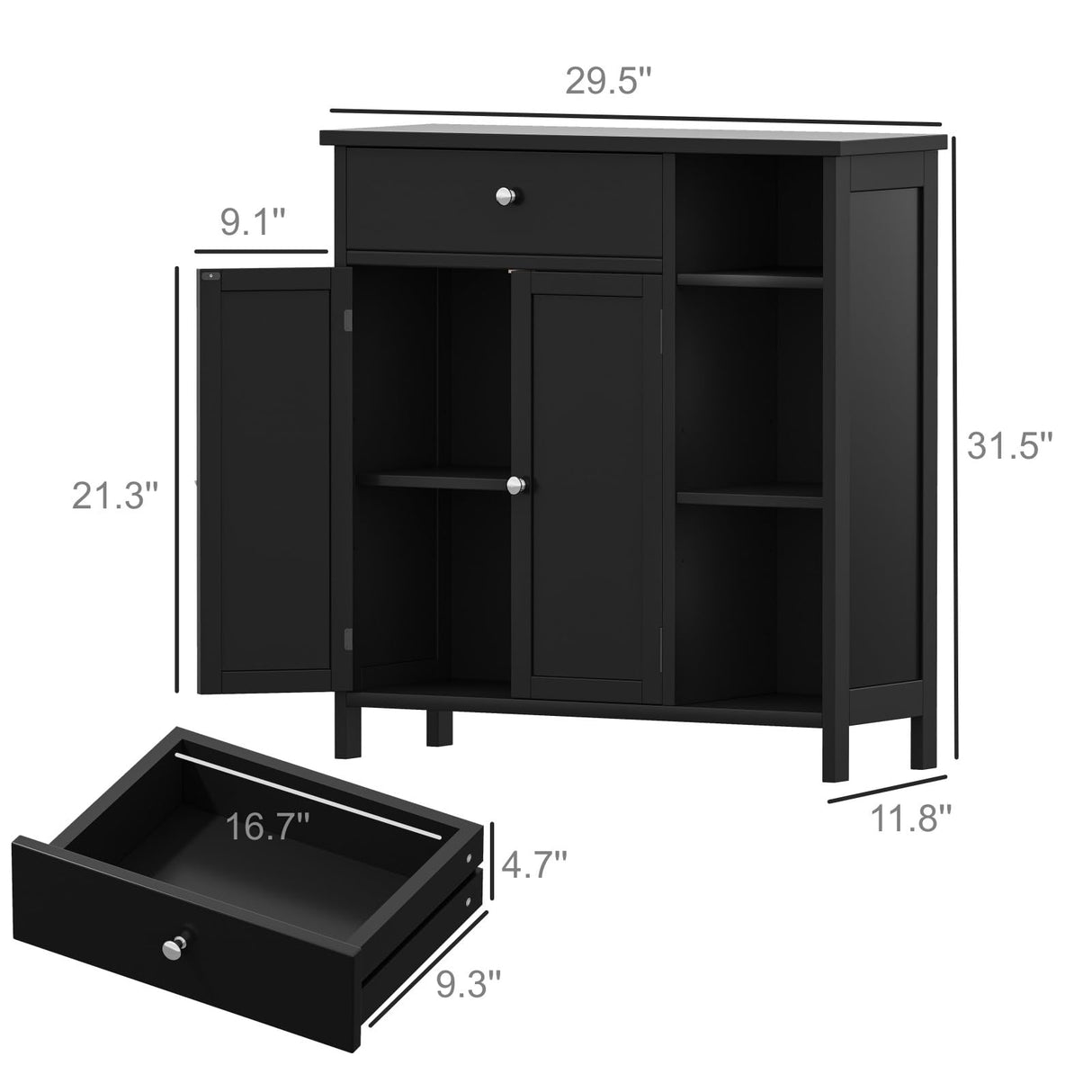 Irontar Freestanding Bathroom Cabinet with Doors, Bathroom Floor Cabinet with Drawer & Adjustable Shelf, Kitchen Cupboard, Storage Cabinet for Bathroom, Living Room, Entryway, Black CWG001H Irontar