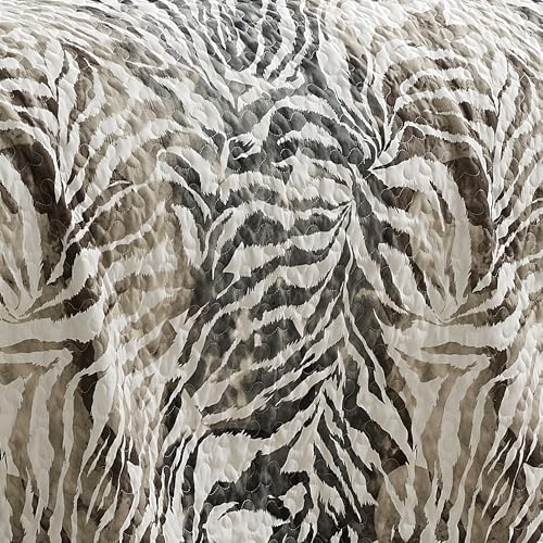 ESCA 3-Piece Alley Animal Print Gray Bedspread Set King Size Tiger Quilt ESCA