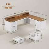 SEDETA Farmhouse L Shaped Desk with Drawers, 63" Office Desk with File Drawers, Wood Corner Computer Desk with Storage, Home Office Desk with Monitor Stand and Storage Cabinet, Brown and White SEDETA