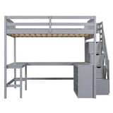 Discover the Harper & Bright Designs Full Size Loft Bed with Stairs & Desk – Versatile Solid Wood Frame in Gray Harper & Bright Designs
