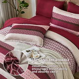 DJY Boho Comforter Set King Size,7 Pieces Bed in a Bag Burgundy Red Striped Bedding Sets,Patchwork Soft Microfiber Bedding Set for All Season(104"x90") DJY