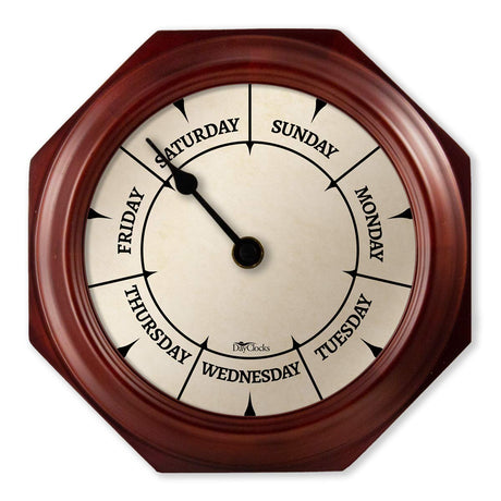 DayClocks Classic Day of The Week Wall Clock with Solid Wood Frame – Calendar Day Clock – Ideal Retirement Gift for Men & Women – Mahogany, 10" DayClocks