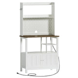 ChooChoo Pantry Cabinet with Charging Station, Kitchen Storage Cabinet with Microwave Stand, Farmhouse Kitchen Hutch with Storage for Living Room， Dining Room, Soft White ChooChoo