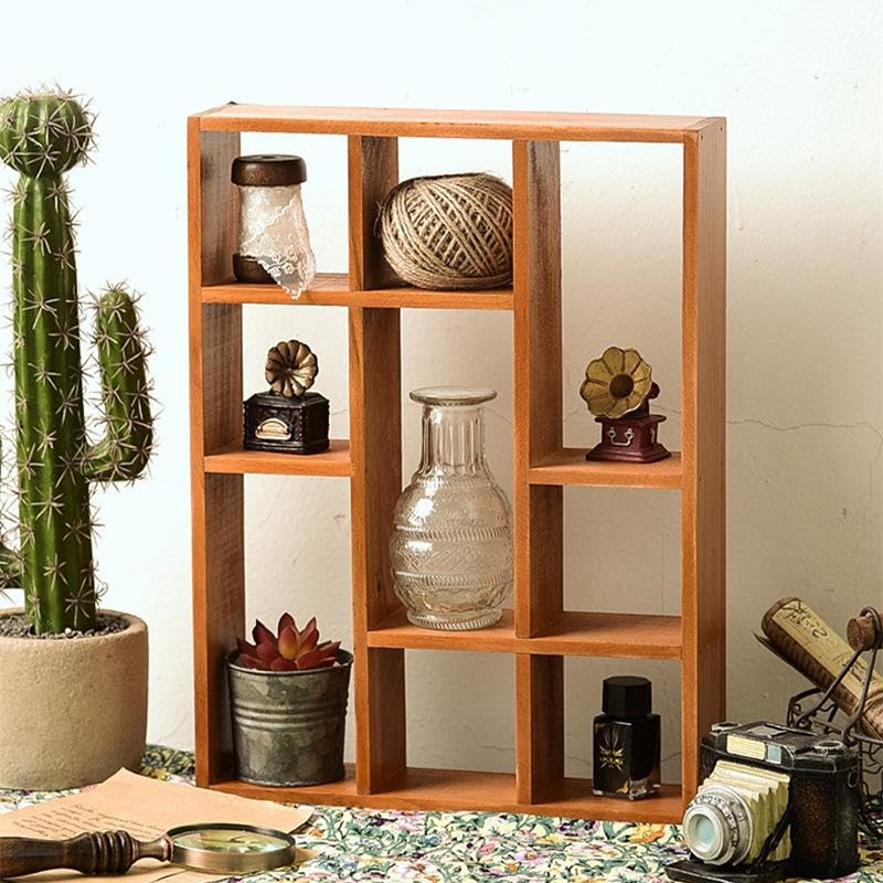 Shadow Box Display Shelf, Wall Mounted Wooden Hanging Display Shelf Floating Shelf Perfect for Little Figurines, Multi-Slot Wall Collection Freestanding Farmhouse Decor Display Case (Style I, Brown) AZOFIA