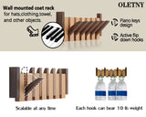 OLETNY Coat Rack Wall Mount Wood, Wood Coat Rack Wall Mount with 6 Flip-Down Magnetic Hooks Piano Wall Coat hanger for Entryway, Bathroom, Bedroom, Kitchen OLETNY