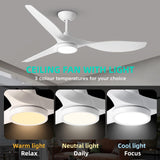 Roomratv Ceiling Fans with Lights,Large Airflow 52inch Modern Ceiling Fan with Quite Reversible DC Motor 3 Color Temperature LED Light (White) Roomratv
