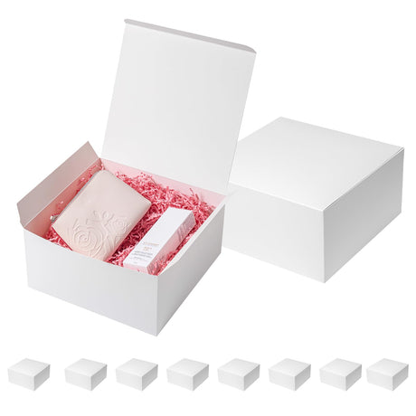 Mcfleet Gift Boxes with Lids 10x10x5 Inches 10 Pack Bridesmaid Proposal White Cardboard Gift Box for Presents, Christmas, Wedding, Graduation, Holiday, Birthday Craft Present Packaging Mcfleet