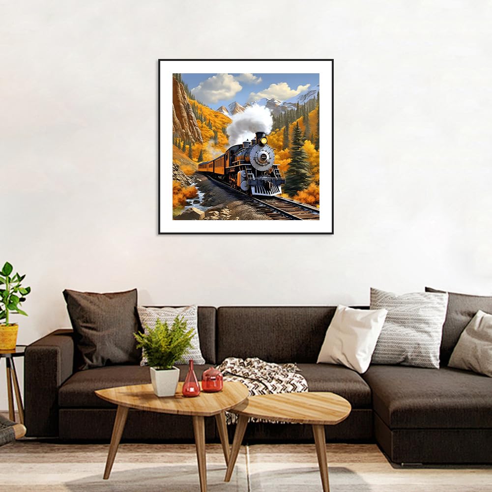 Stalente Diamond Painting Kits for Adults Train, 5D DIY Diamond Art Kits for Beginners Round Full Drill Diamond Painting for Home Wall Decoration Gift 12×12inch Stalente