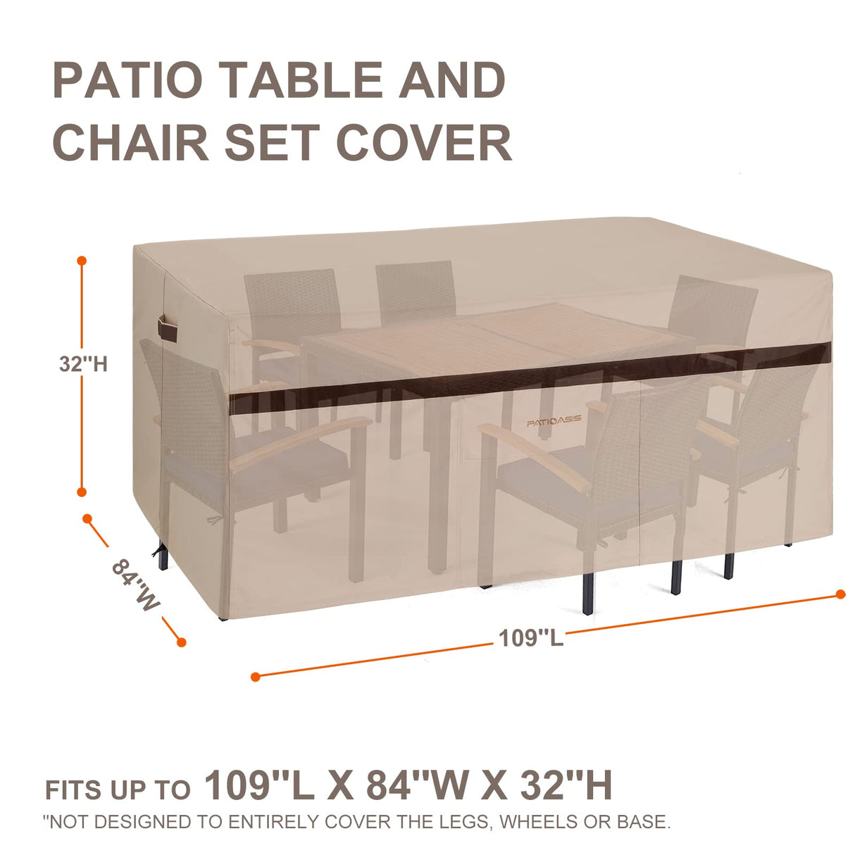 Patio Rectangular Table and Chair Set Cover 109''L Waterproof Outdoor Furniture Covers 600D Durable UV Resistant Windproof Large Lawn Patio Dining Oval Table and Chair Covers High Top Table Cover PATIOASIS