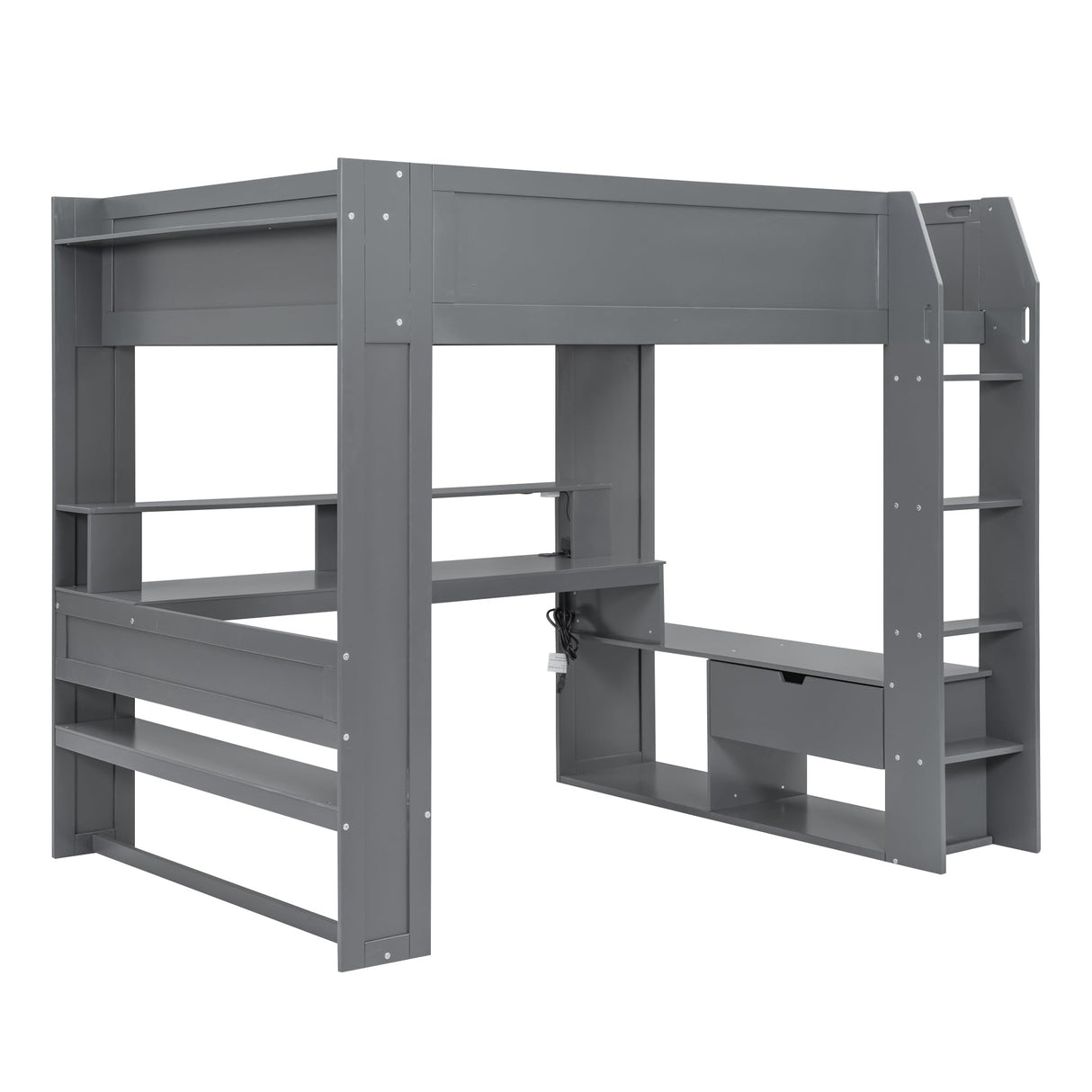 RuiSiSi Dark Gray Full Gaming Loft Bed with Desk and LED Lighting RuiSiSi