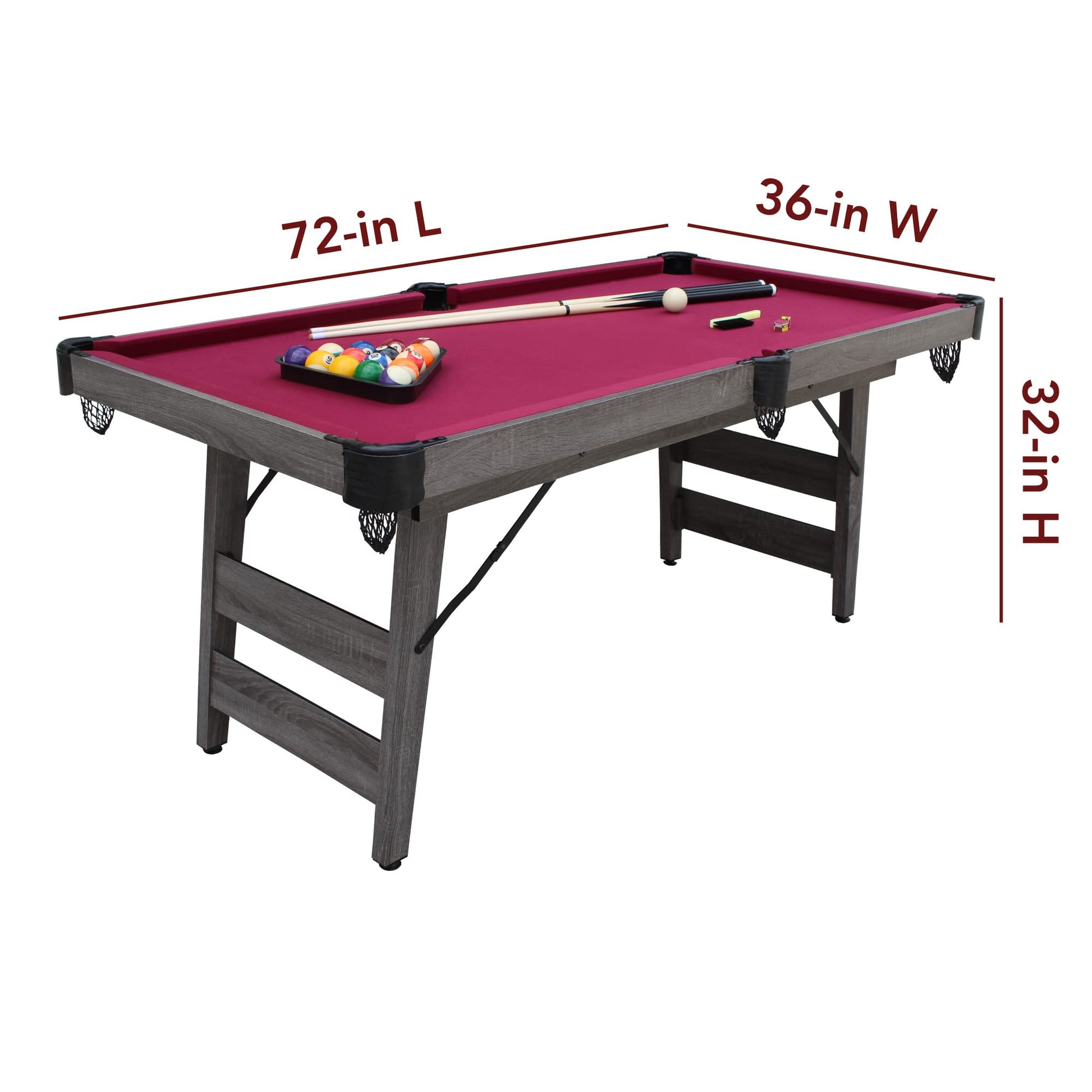 Pendleton 6-ft Portable Pool Table - Driftwood Finish with Burgundy Felt - WoodArtSupply